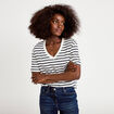 T-shirt col v manches courtes bleu fonc&eacute; femme