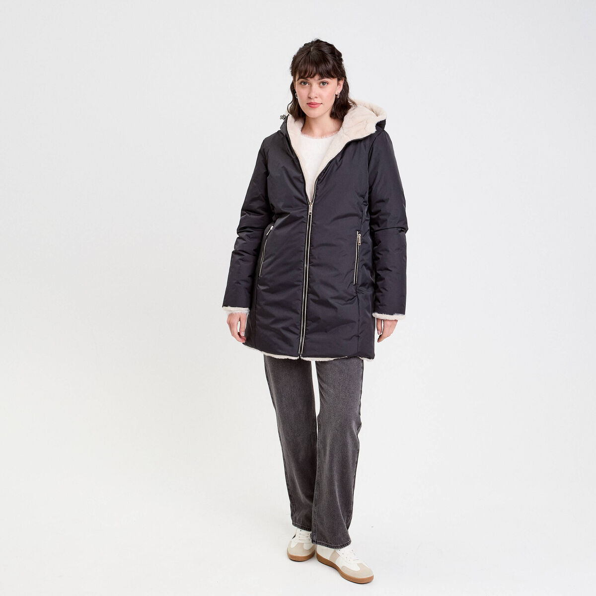Parka r&eacute;versible &agrave; capuche noir femme