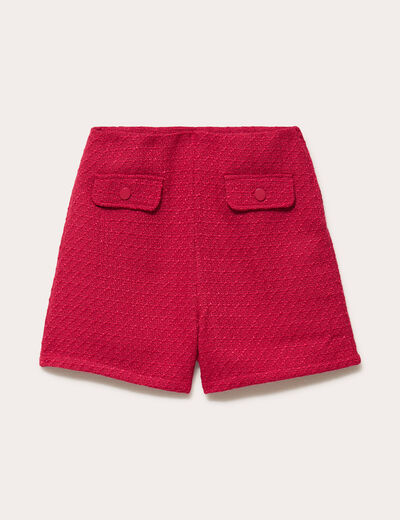 Short tweed taille haute rouge clair femme