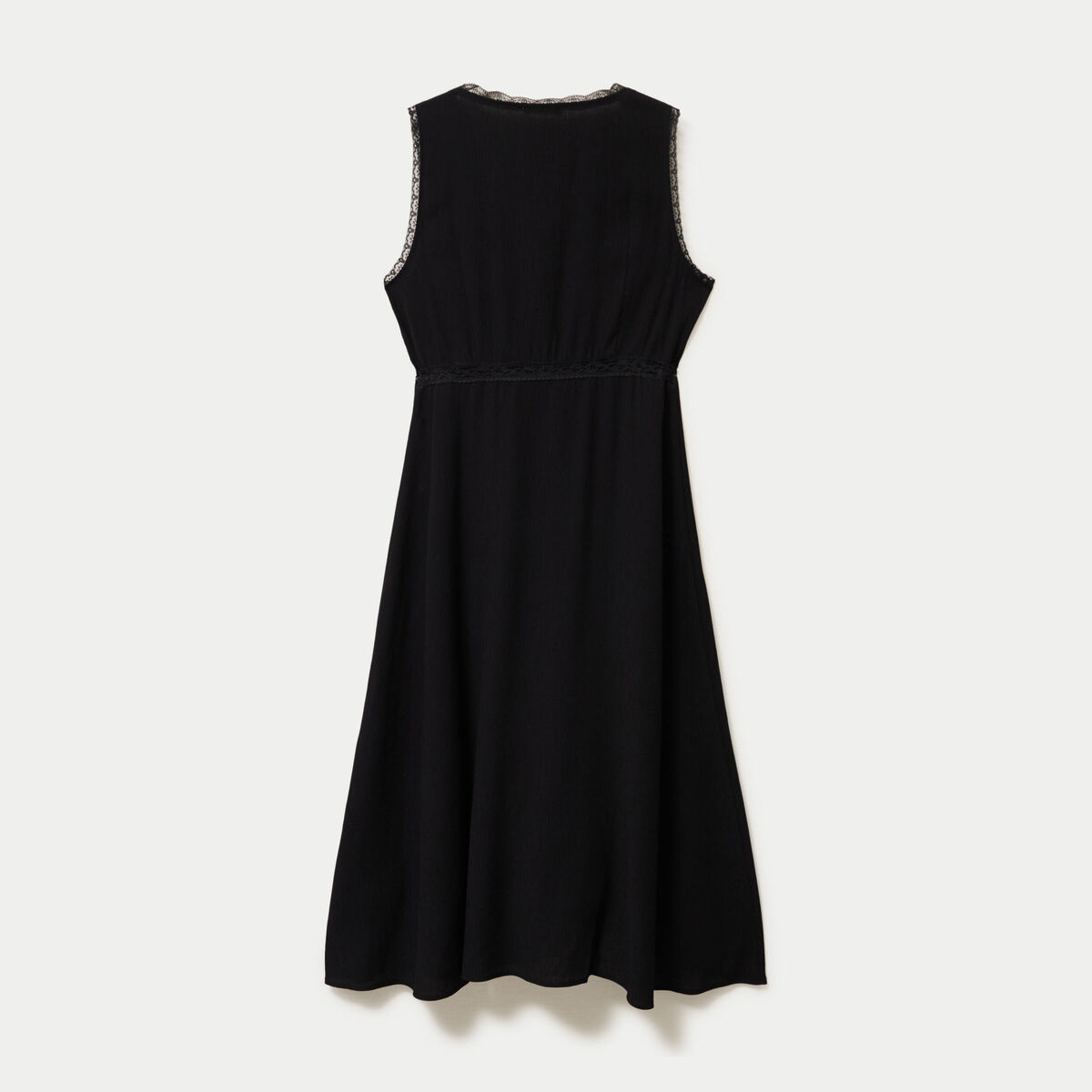 Robe longue droite sans manches col v noir femme