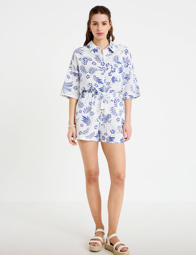 Short pliss&eacute; blanc femme