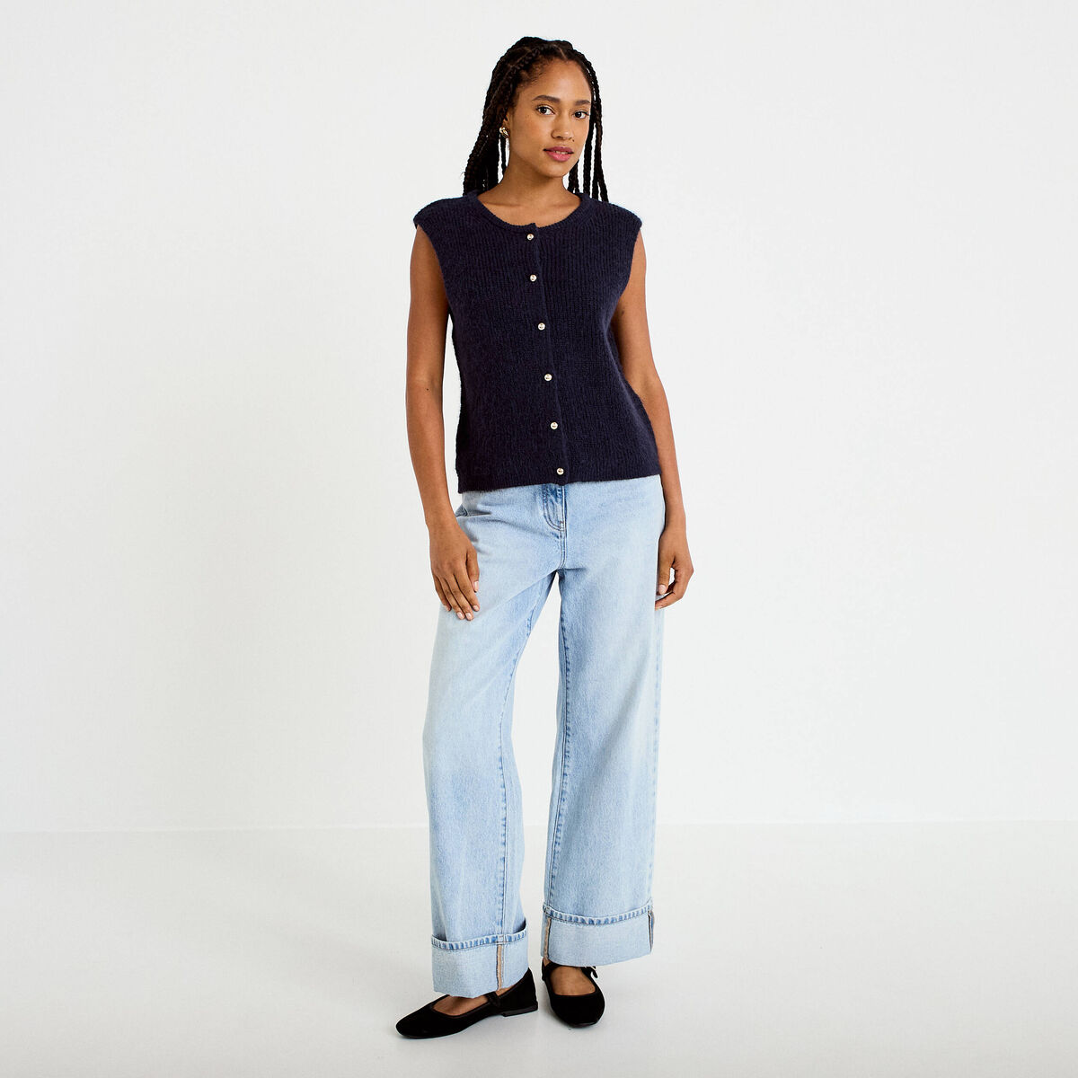 Gilet sans manches bleu marine femme