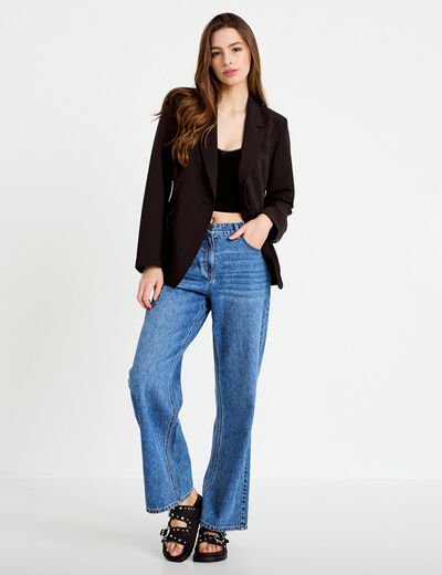 Crop top c&ocirc;tel&eacute; noir femme