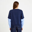 Sweat bi-mati&egrave;re manches longues bleu marine femme