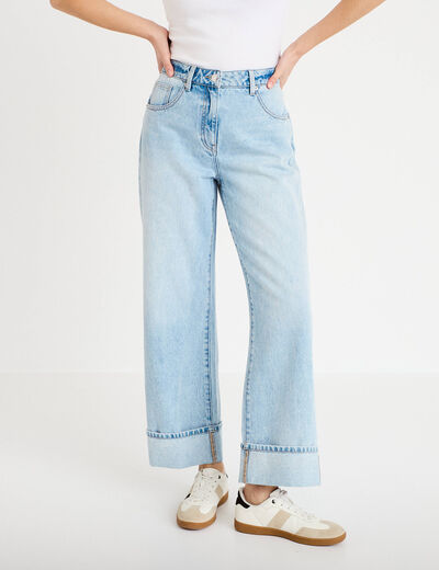 Jeans droit &agrave; revers denim triple stone femme