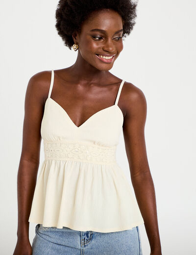 D&eacute;bardeur d&eacute;tail crochet ecru femme