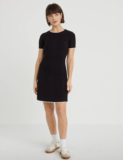 Robe droite manches courtes noir femme