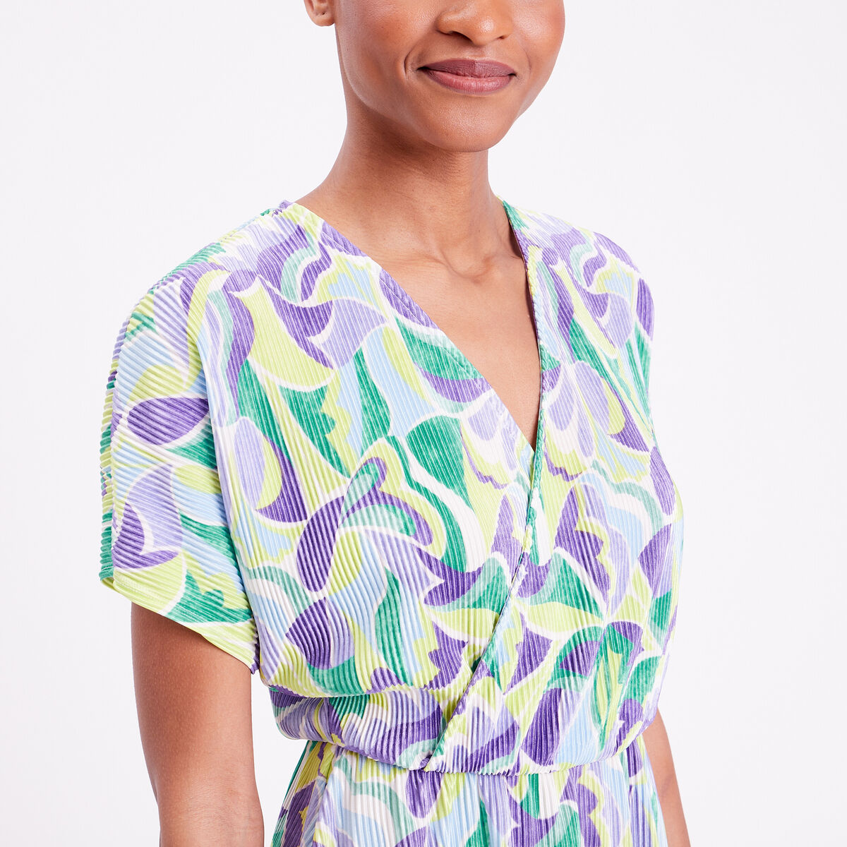 Robe &eacute;vas&eacute;e pliss&eacute;e beige femme