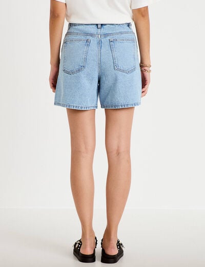 Short mom taille haute en jean strass denim triple stone femme