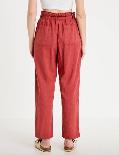Pantalon droit 7/8&egrave;me taille haute vieux rose femme