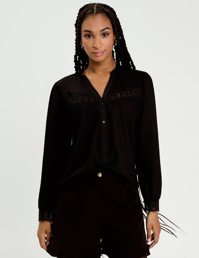 Blouse maille relief&eacute;e noir femme