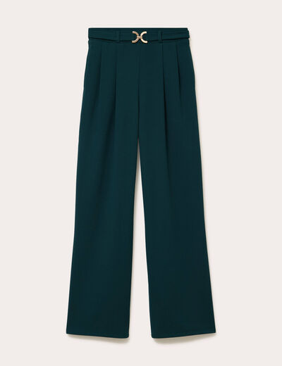 Pantalon large ceinture bijou vert fonc&eacute; femme