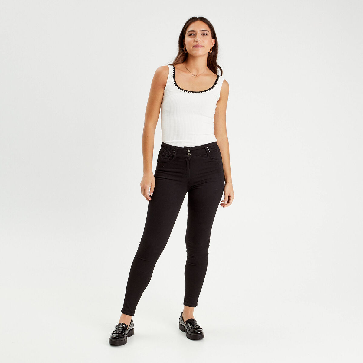 Jeans skinny push-up taille haute denim noir femme
