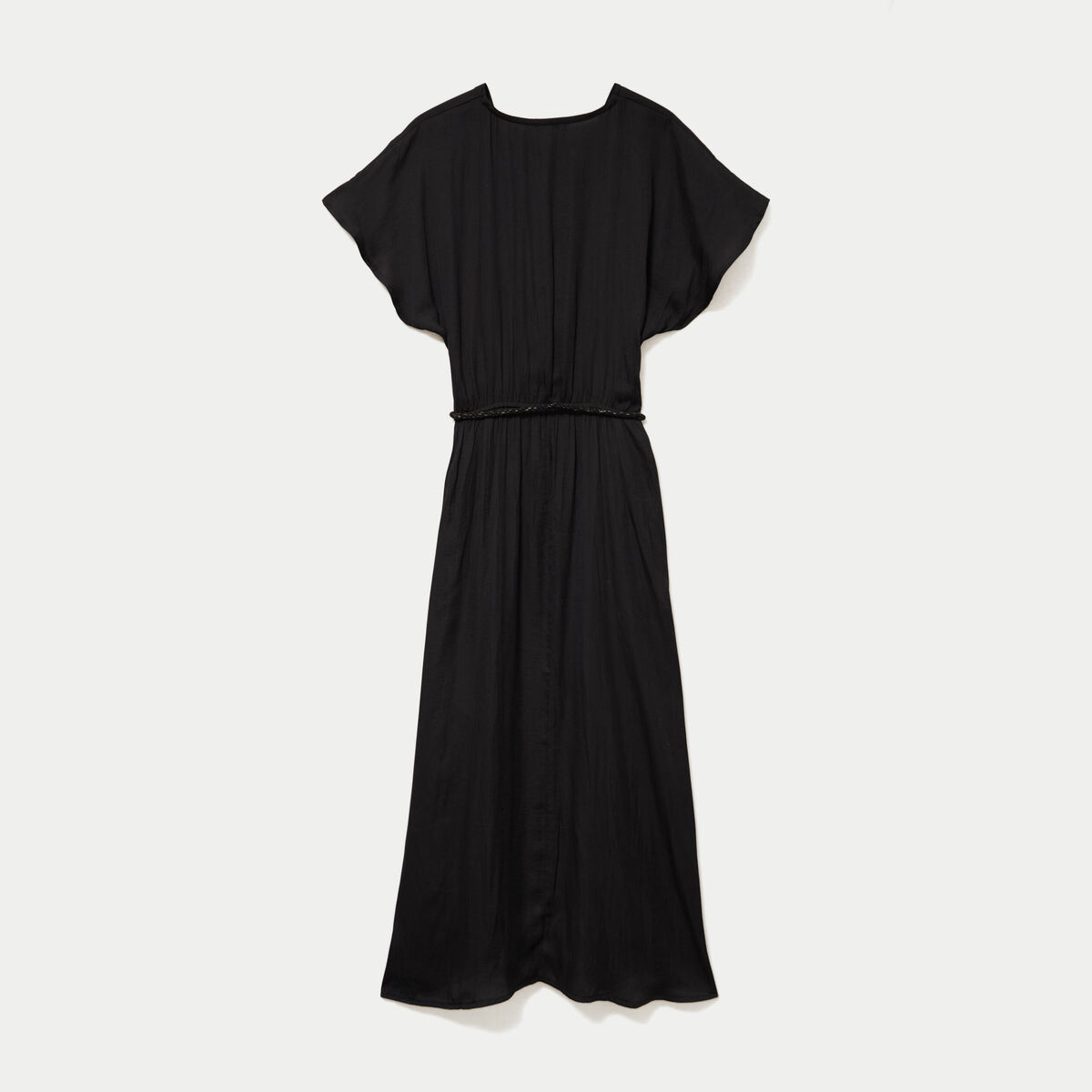 Robe longue &eacute;vas&eacute;e col v satin&eacute;e noir femme