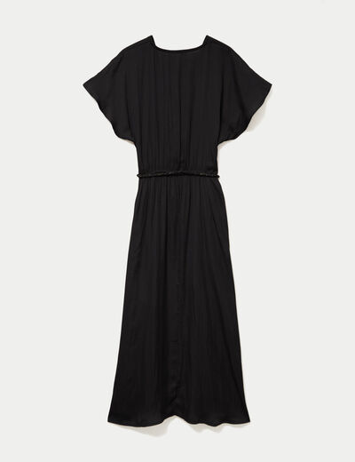 Robe longue &eacute;vas&eacute;e col v satin&eacute;e noir femme
