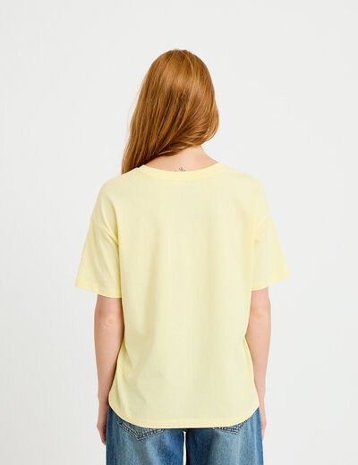 T-shirt col rond manches courtes jaune pastel femme