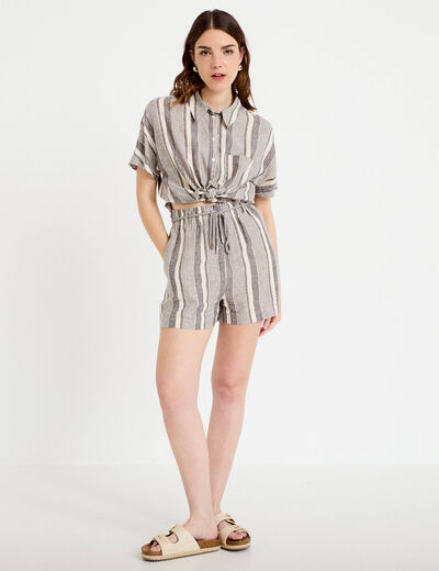 Short regular contenant du lin blanc femme