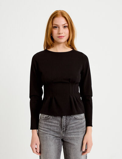Top droit manches longues noir femme