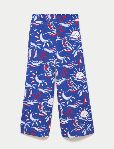 Pantalon large 3/4 taille standard bleu marine femme