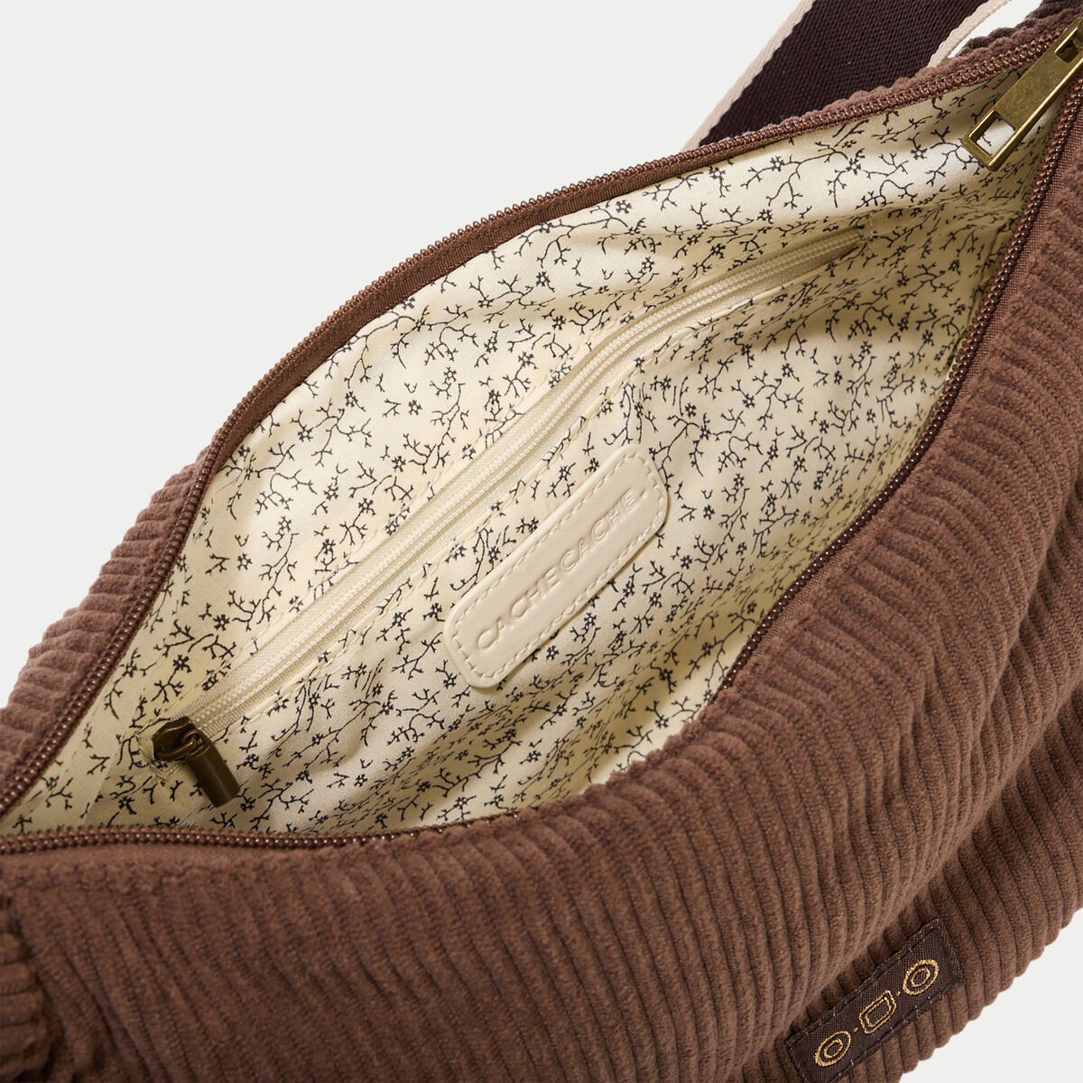 Sac banane velours c&ocirc;tel&eacute; marron femme