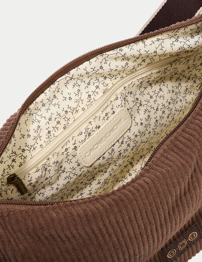Sac banane velours c&ocirc;tel&eacute; marron femme