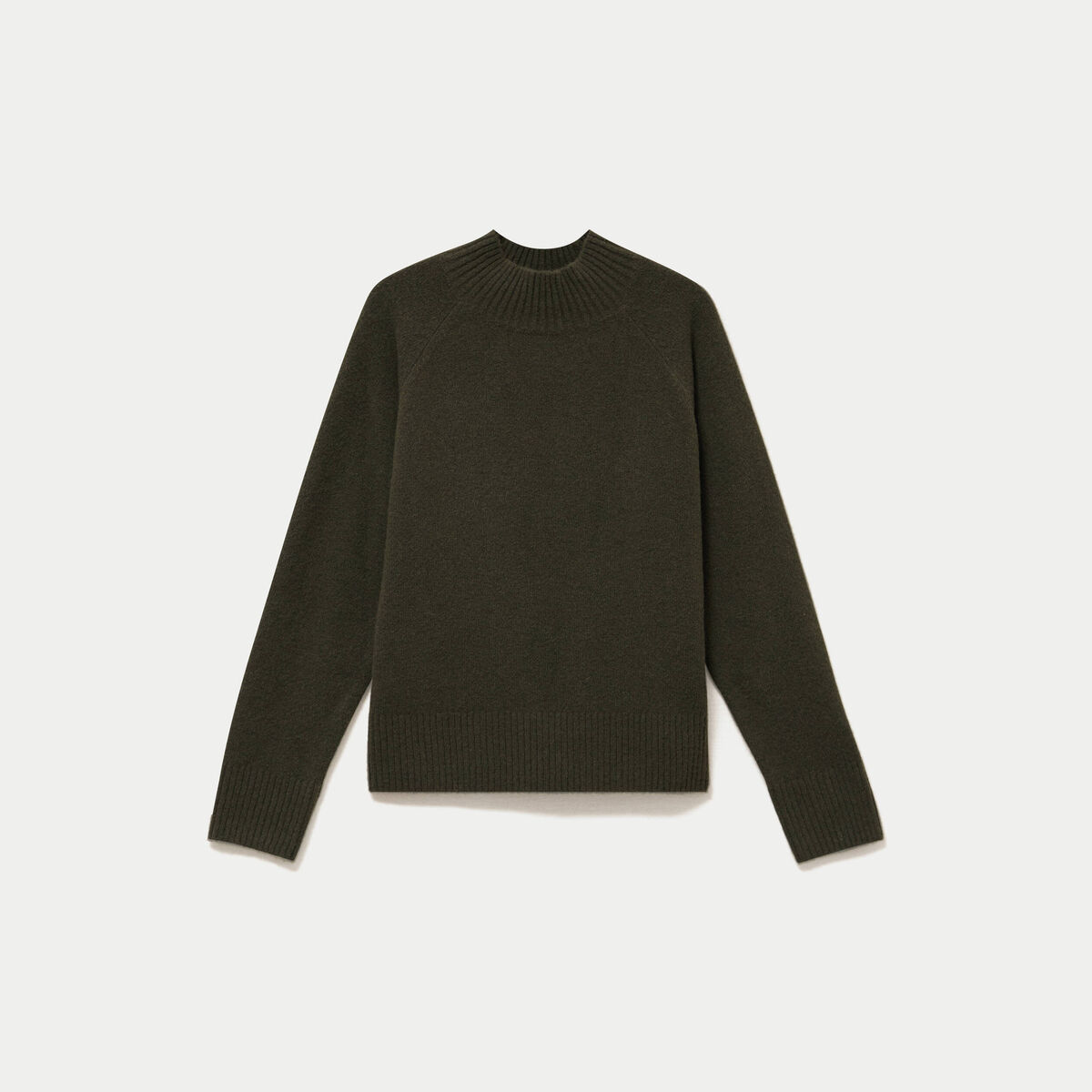 Pull col montant manches longues vert kaki femme