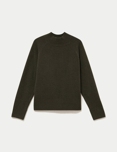 Pull col montant manches longues vert kaki femme