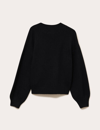 Pull col v manches longues noir femme