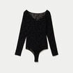 Body cintr&eacute; manches longues col bateau noir femme