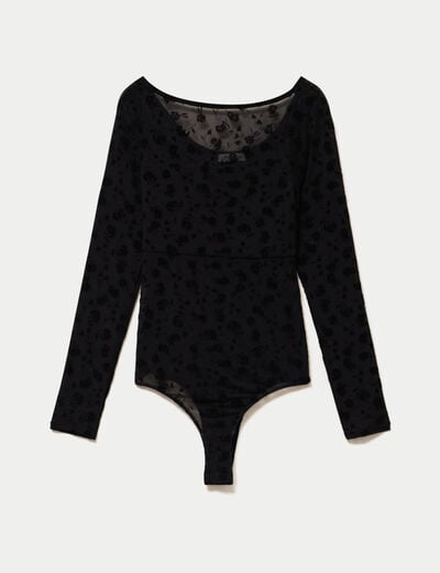 Body cintr&eacute; manches longues col bateau noir femme