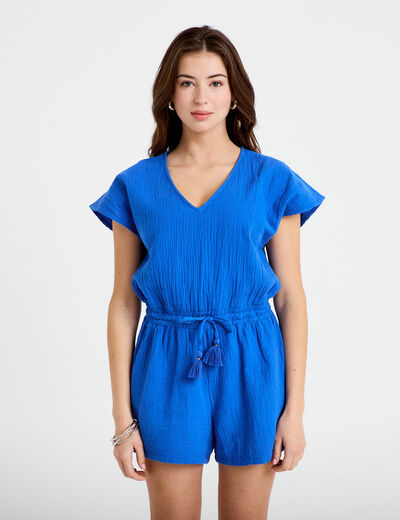 Combishort pliss&eacute; bleu electrique femme