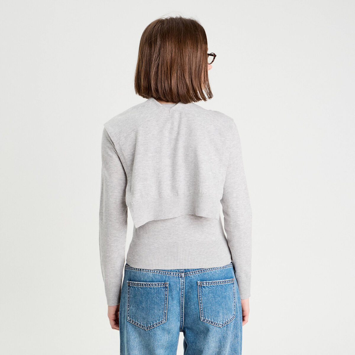 Pull effet 2-en-1 gris fonc&eacute; femme