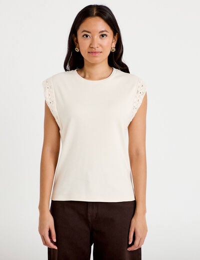D&eacute;bardeur col rond ecru femme