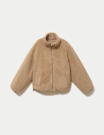 Parka r&eacute;versible effet polaire taupe femme