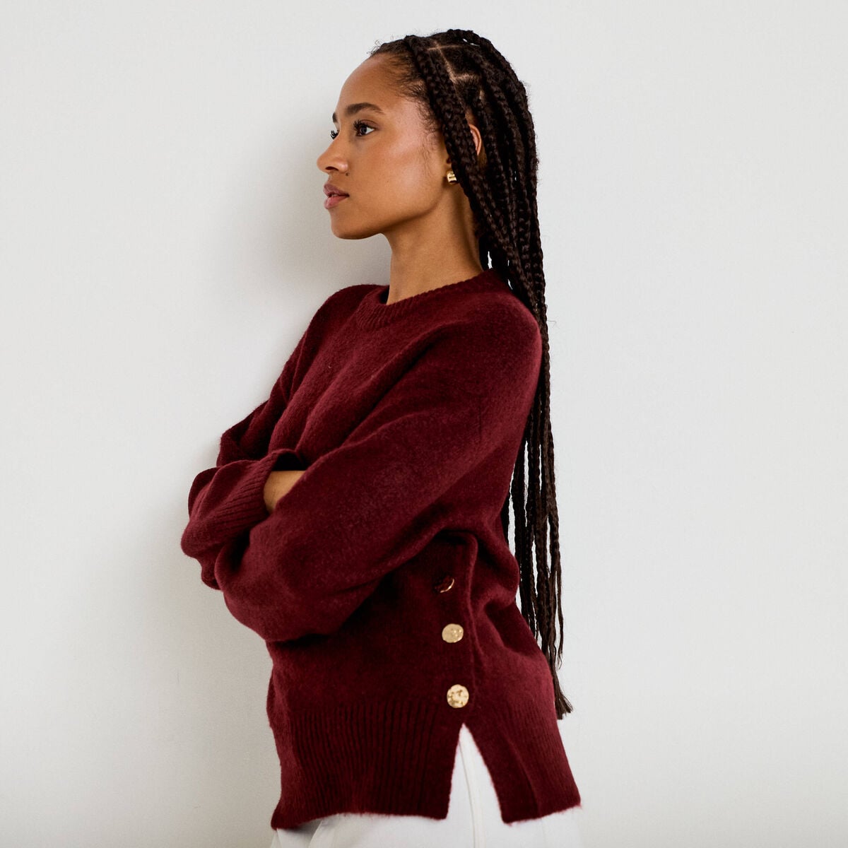Pull manches longues bordeaux femme