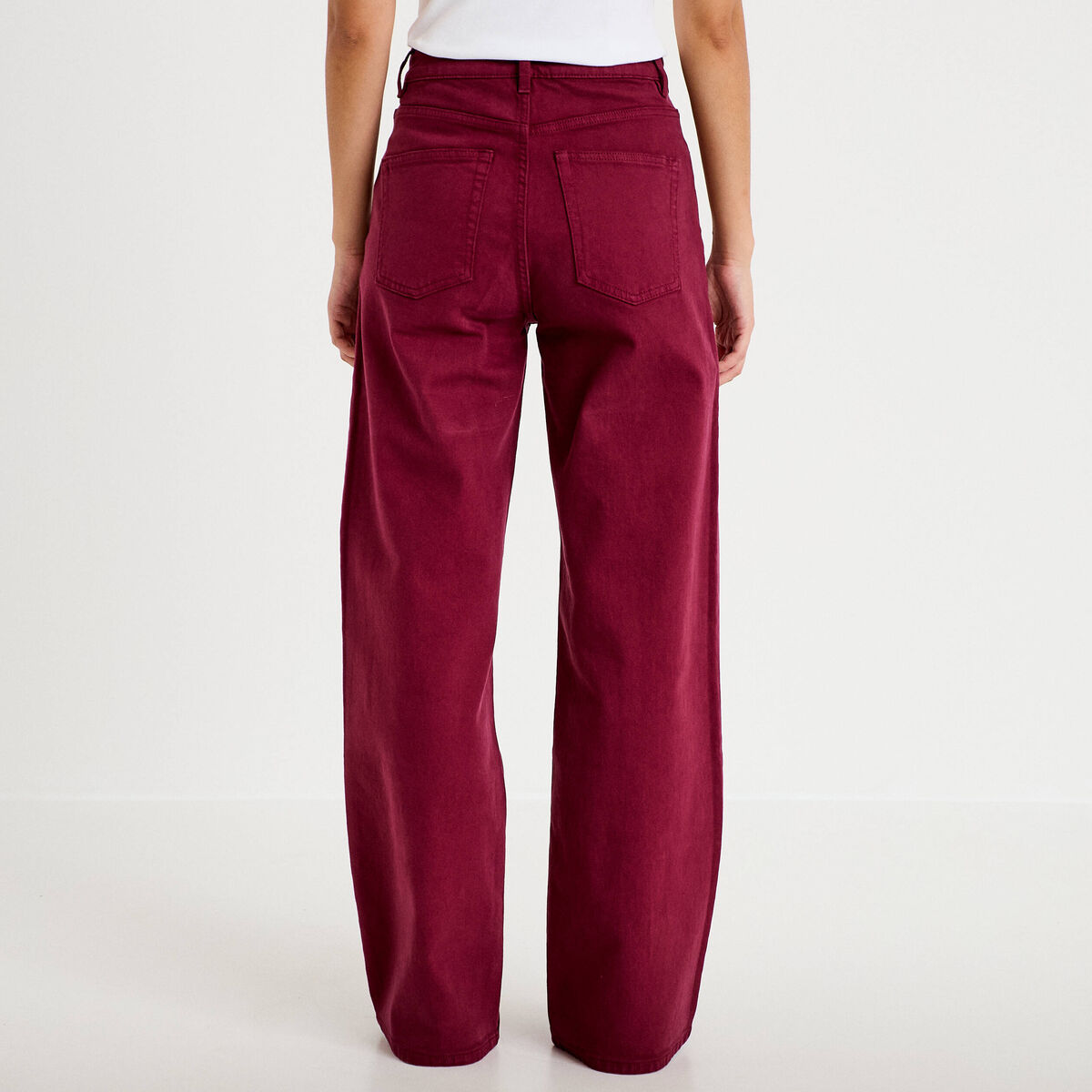 Jean wide leg taille haute bordeaux femme