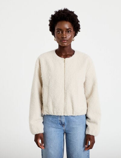 Veste cropped bas resserr&eacute; ecru femme