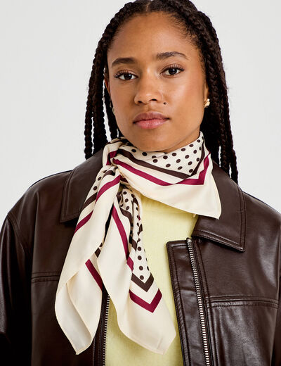 Foulard satin&eacute; soyeux ecru femme