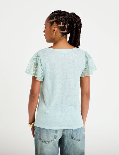 T-shirt manches dentelle vert clair femme