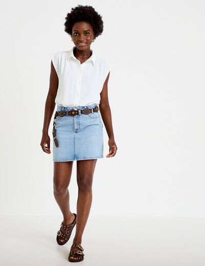 Jupe droite courte en jean clout&eacute;e denim double stone femme