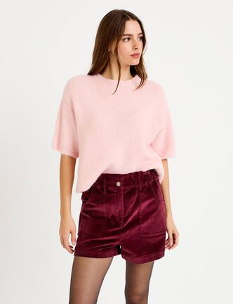 Short large en velours bordeaux femme