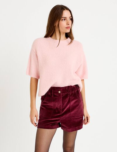 Short large en velours bordeaux femme