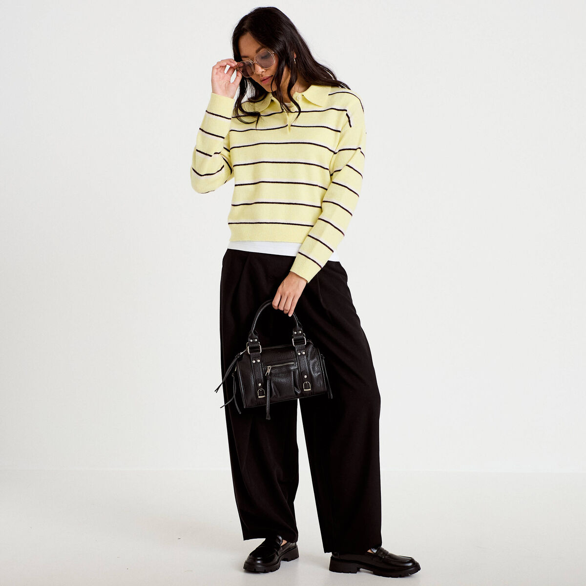 Pantalon barrel taille basse noir femme