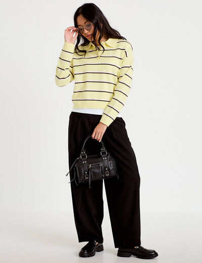 Pantalon barrel taille basse noir femme