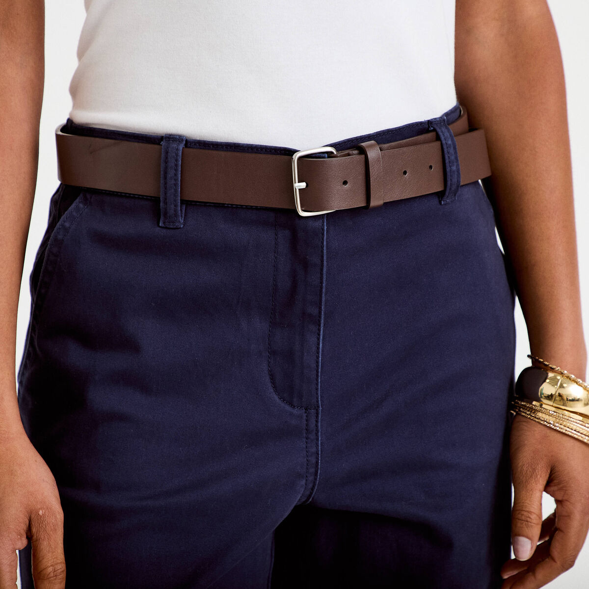 Pantalon chino avec ceinture amovible bleu marine femme