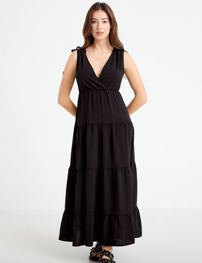 Robe longue &eacute;vas&eacute;e col V noir femme
