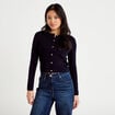 Gilet ajust&eacute; cropped col rond bleu marine femme