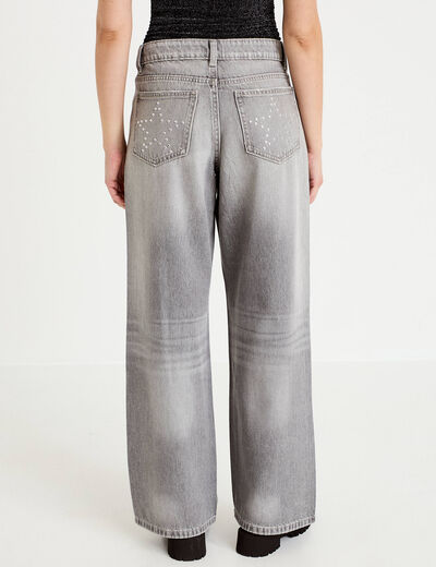 Jean wide leg taille basse denim gris clair femme