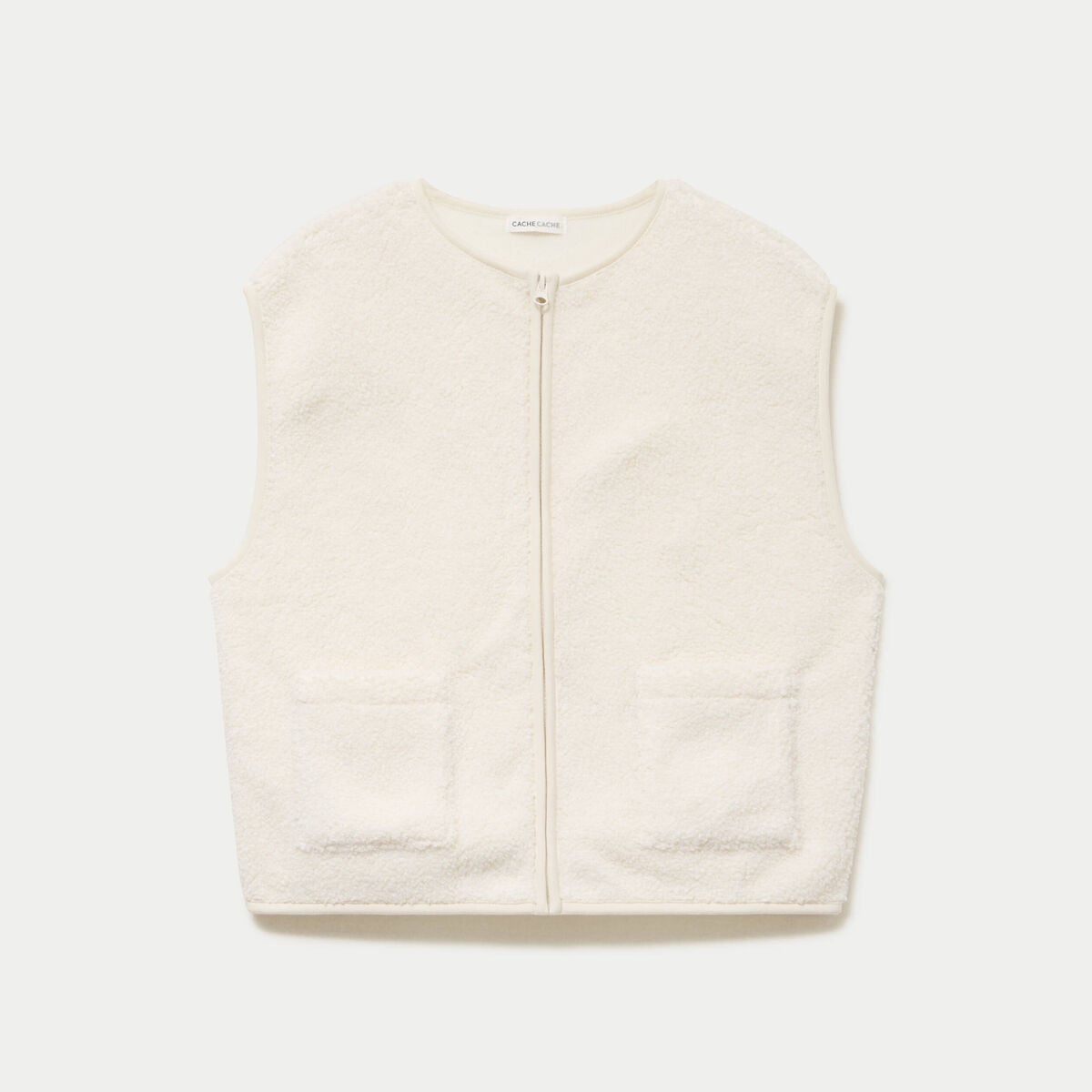 Gilet sans manches bouclette ecru femme