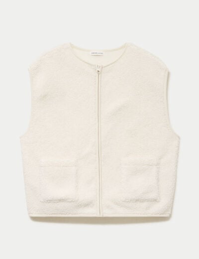 Gilet sans manches bouclette ecru femme